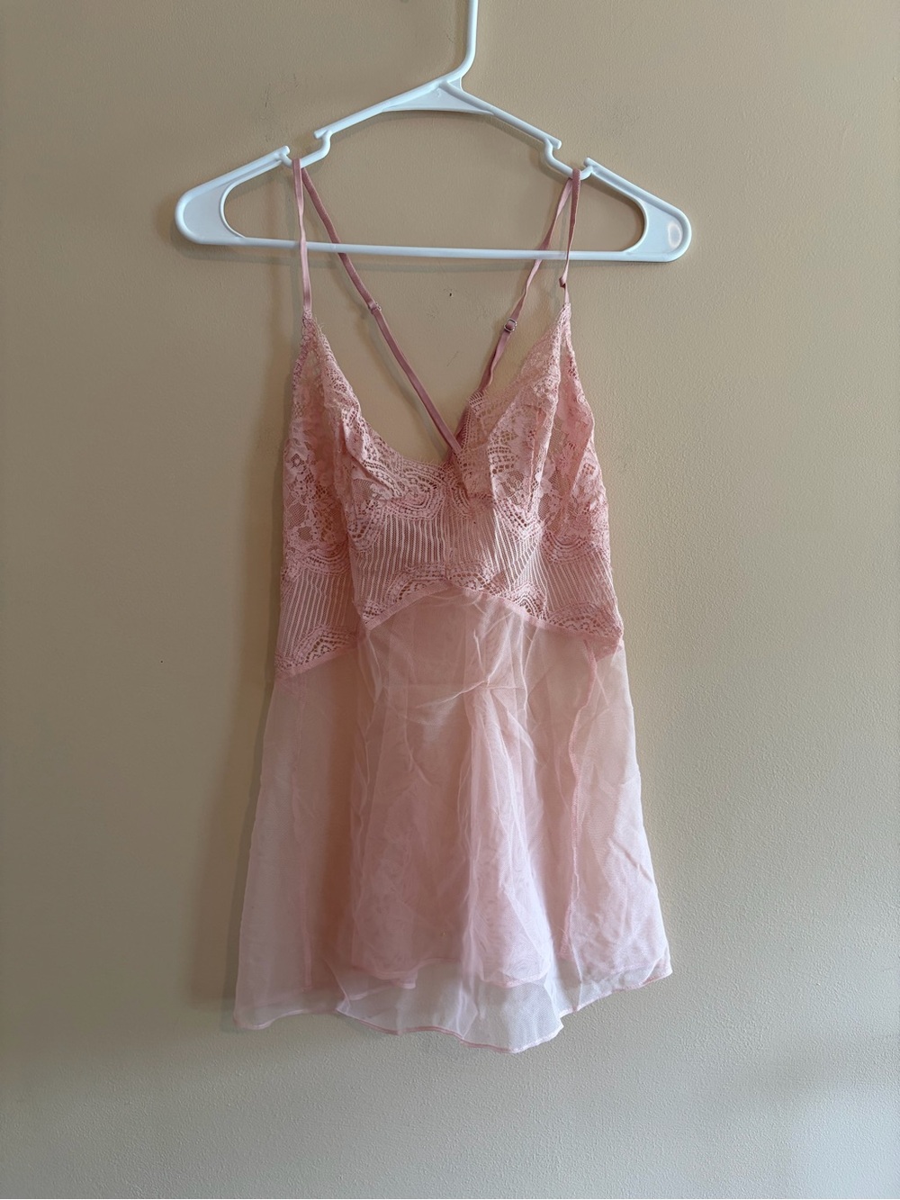 Victorias Secret Sheer Lace-Trim Chemise Nightdress in Blush Pink